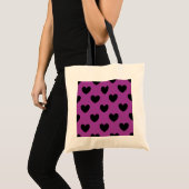 Tote Bag Coeurs de polka noir sur violet (Devant (produit))
