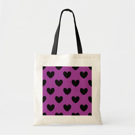 Tote Bag Coeurs de polka noir sur violet (Devant)