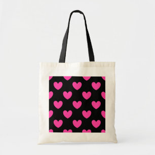 Tote Bag Coeurs de polka rose Fuchsia sur noir