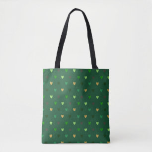 Tote Bag Coeurs de Polka sur vert de forêt