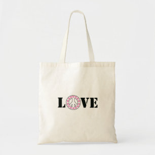 Tote Bag Cœurs de signe d'amour et de paix rose