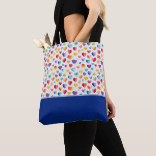 Tote Bag Cœurs de style aquarelle couleurs arc-en-ciel Bloc