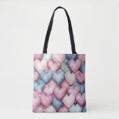 TOTE BAG COEURS DE VALENTINE PINK & BLEU PASTEL PLAID (Devant)