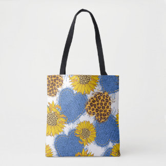 Tote Bag Coeurs Denim en tissu avec bords déchirés et le