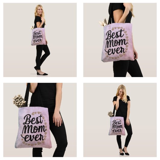 Tote Bag Cœurs Dorés Écriture Tendance Meilleure Maman Jama