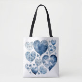 Tote Bag Coeurs en Delft Blue (Devant)