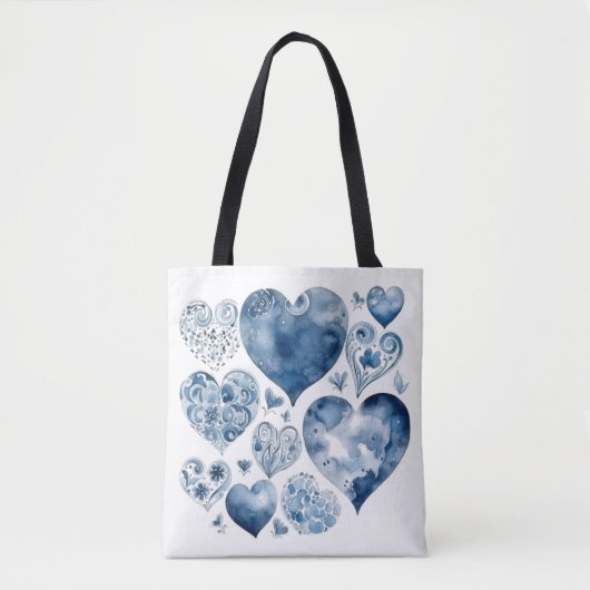 Tote Bag Coeurs en Delft Blue (Devant)