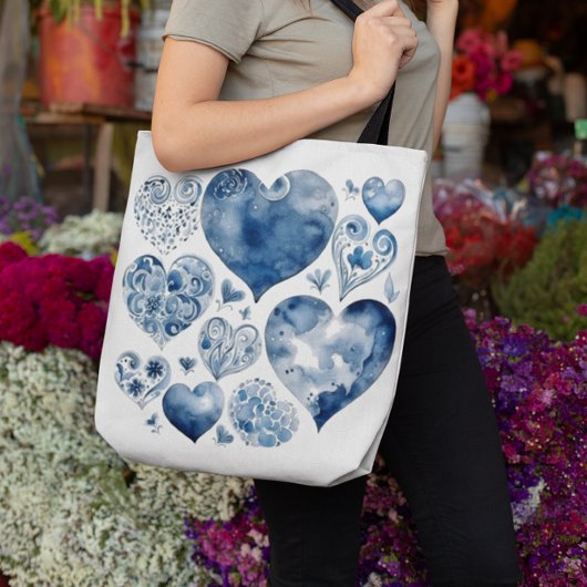 Tote Bag Coeurs en Delft Blue