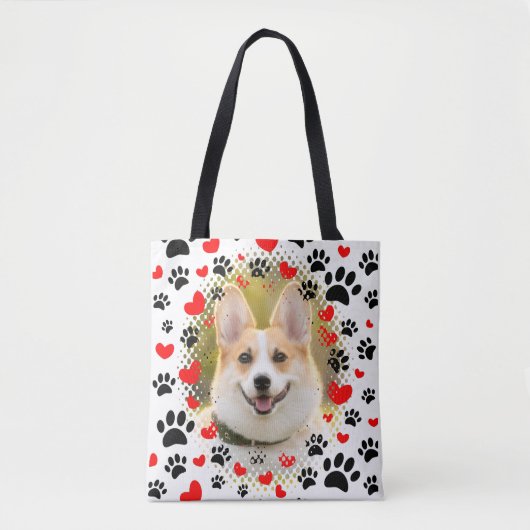 Tote Bag Coeurs Et Empreintes de pattes Cadre Chien (Devant)