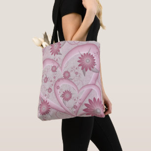 Tote Bag Cœurs et fleurs abstraits roses Amour Art fractal