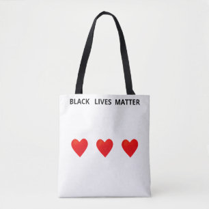 Tote Bag Cœurs et texte Black Lives Matter sur fond blanc