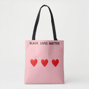 Tote Bag Cœurs et texte Black Lives Matter sur fond rose co