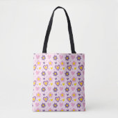 Tote Bag Coeurs Fleurs Rétro Motif rose, violet, Jaune (Devant)