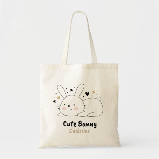 Tote Bag Coeurs lapins mignons Nom personnalisé (Devant)
