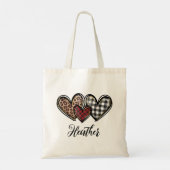 Tote Bag Coeurs Leopard Plaid Valentine's day Personnalisé (Dos)