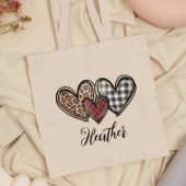 Tote Bag Coeurs Leopard Plaid Valentine's day Personnalisé