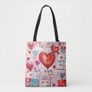 Tote Bag Coeurs lunaires et lettres d'amour Motif