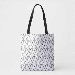 Tote Bag Cœurs mignons fantaisistes noir et blanc