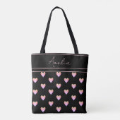 Tote Bag Coeurs modernes Motif rose noir Personnalisé (Dos)