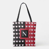Tote Bag Cœurs Noir Rouge Blanc Monogramme Initial (Dos)
