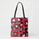 Tote Bag Coeurs, noirs, rouges et blancs. (Devant)