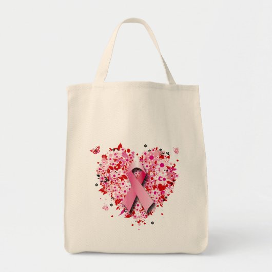 TOTE BAG COEURS, PAPILLONS ET RUBAN ROSE (Devant)
