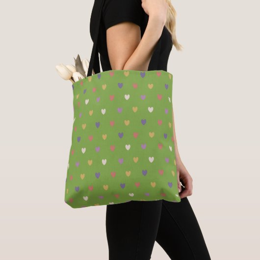 Tote Bag Coeurs Polka sur vert vert (De près)
