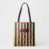 Tote Bag Coeurs romantiques Bandes Noir & Or Personnaliser (Devant)