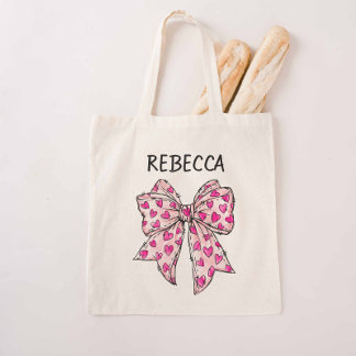 Tote Bag Coeurs roses chauds Coeurs Coquette Bow