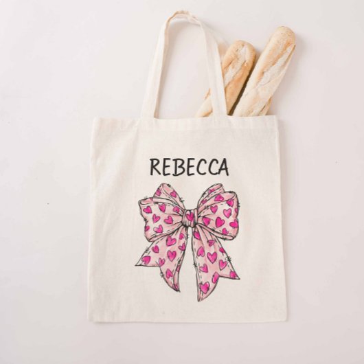 Tote Bag Coeurs roses chauds Coeurs Coquette Bow