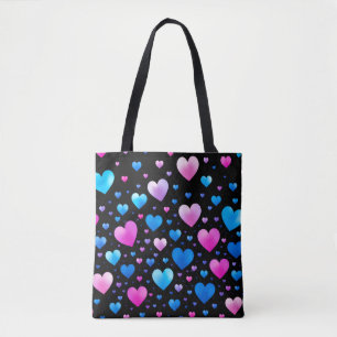 Tote Bag Cœurs roses et bleus lumineux