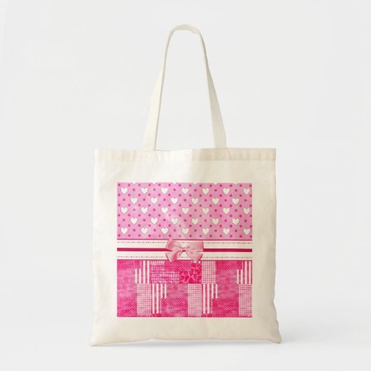 Tote Bag Coeurs roses et Pois mignon Bow et nom (Devant)