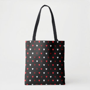 Tote Bag Coeurs rouge et blanc sur noir