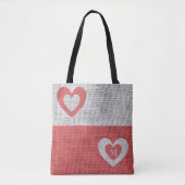 Tote Bag Coeurs Rouge Gris Et Corail (Devant)