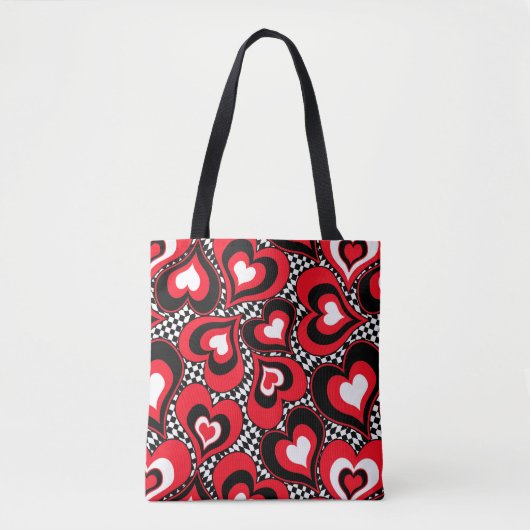 Tote Bag Coeurs, rouge, noir, blanc (Devant)