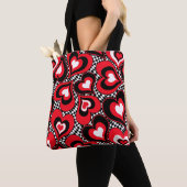 Tote Bag Coeurs, rouge, noir, blanc (De près)
