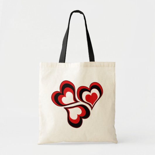 Tote Bag Coeurs, rouge, noir, blanc, Saint Valentin. (Devant)