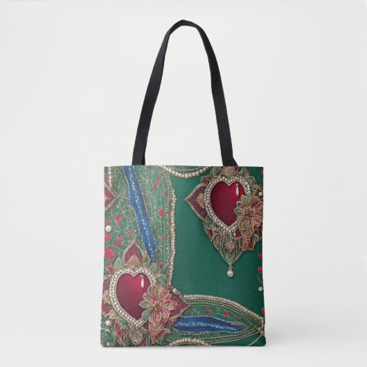 Tote Bag Cœurs rouges et verts art IA (Devant)