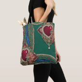 Tote Bag Cœurs rouges et verts art IA (De près)