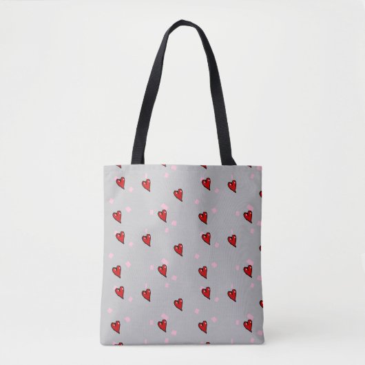Tote Bag Coeurs rouges sur gris (Devant)