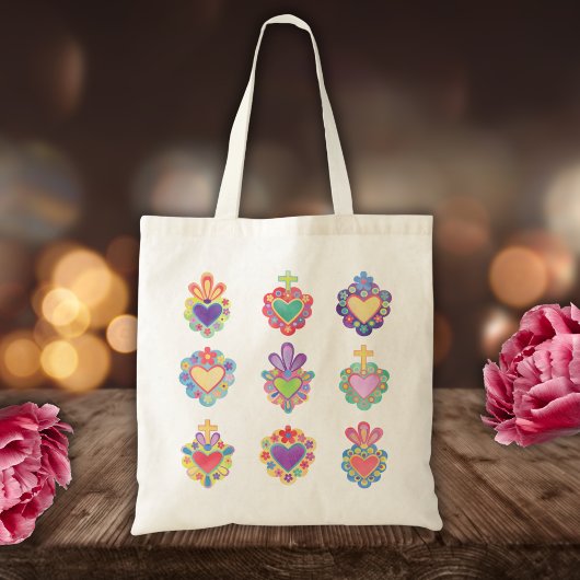 Tote Bag COEURS SACRÉS, COULEUR D'EAU, mexique, folle mexic