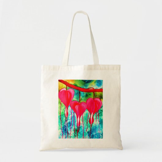 Tote Bag Cœurs saignants roses néon art fleurs (Devant)