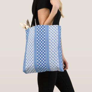 Tote Bag Coeurs tendance moderne bleu et blanc
