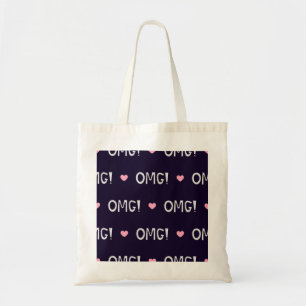 Tote Bag Coeurs, texte OMG, motif mignon