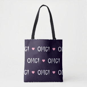 Tote Bag Coeurs, texte OMG, motif mignon