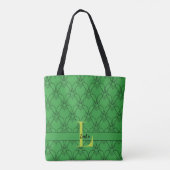 Tote Bag Coeurs verts Monogramme et nom Personnalisé (Dos)