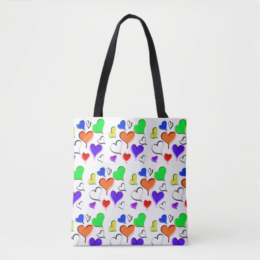 Tote Bag Coeurs verts rouge orange (Devant)