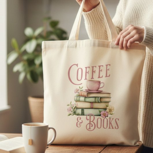 Tote Bag Coffee and Books Floral 