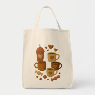 Tote Bag Coffee Valentine Day Love Knitted Hearts Hugs