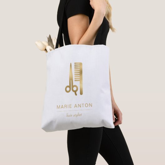 Tote Bag Coiffeur Chic Ciseaux Peigne Or (De près)
